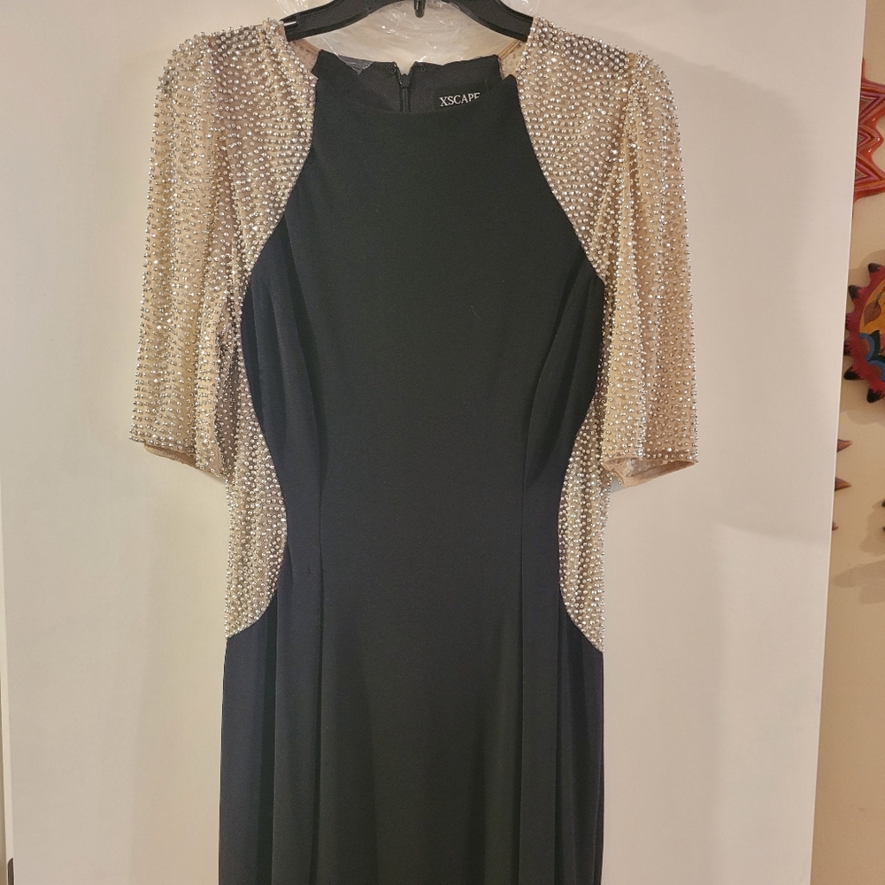 Escape Formal Dress Sz 14 Black/Nude/Rhinestones